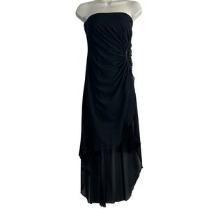 Monaco USA Womens Black Strapless High Low Mesh Beaded Gown Dress Size M Y2K‎